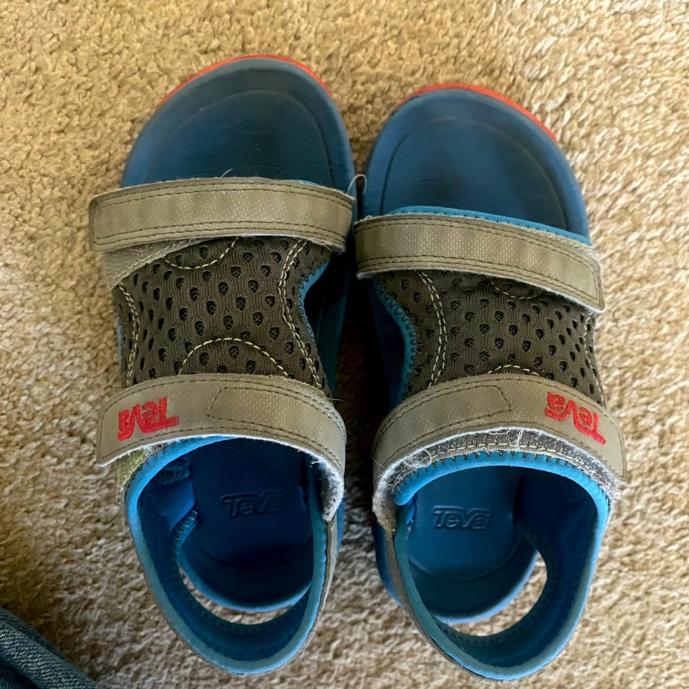 Teva Kids' Gray and Blue Sandals with Red Accents